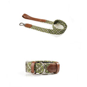 COMBO  collar + correa trenzado para perro- OLIVE