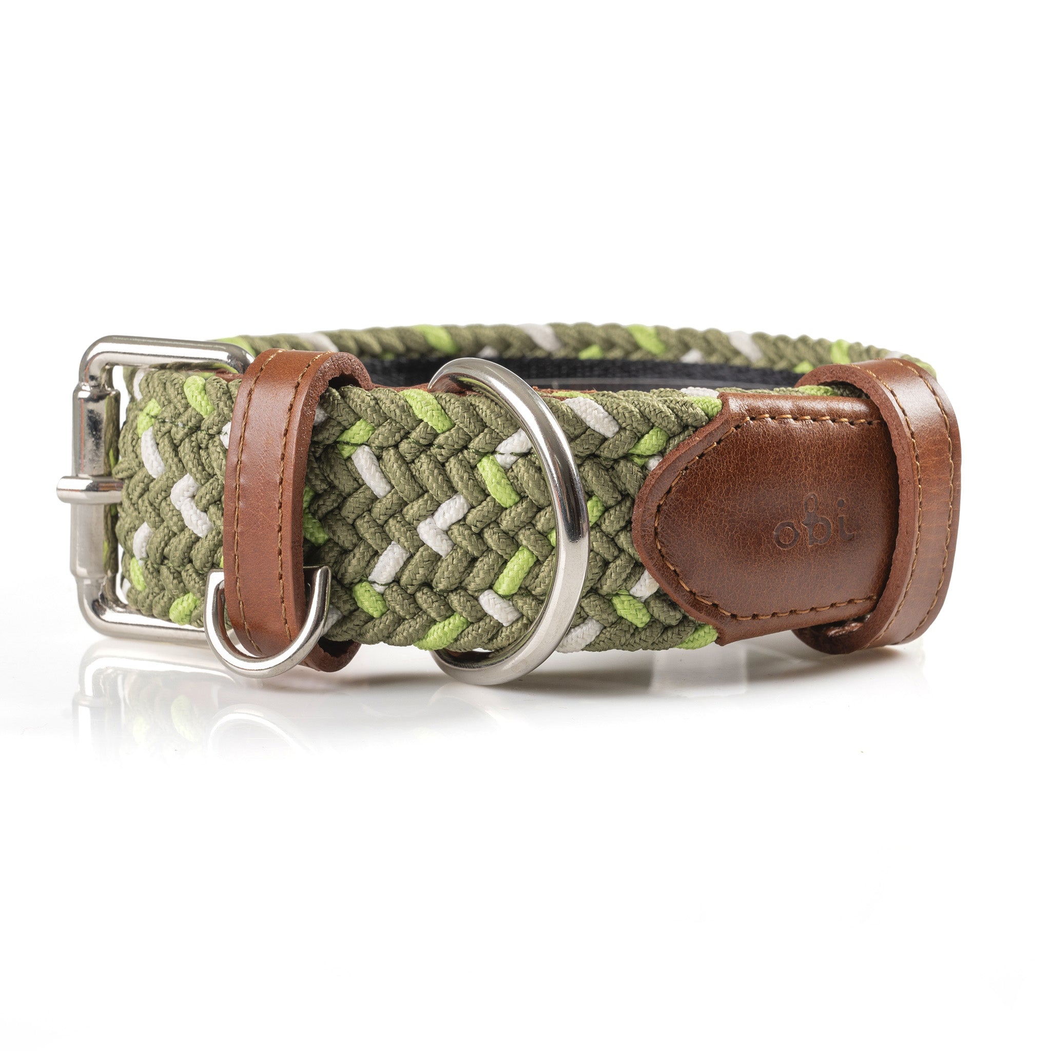 COMBO  collar + correa trenzado para perro- OLIVE
