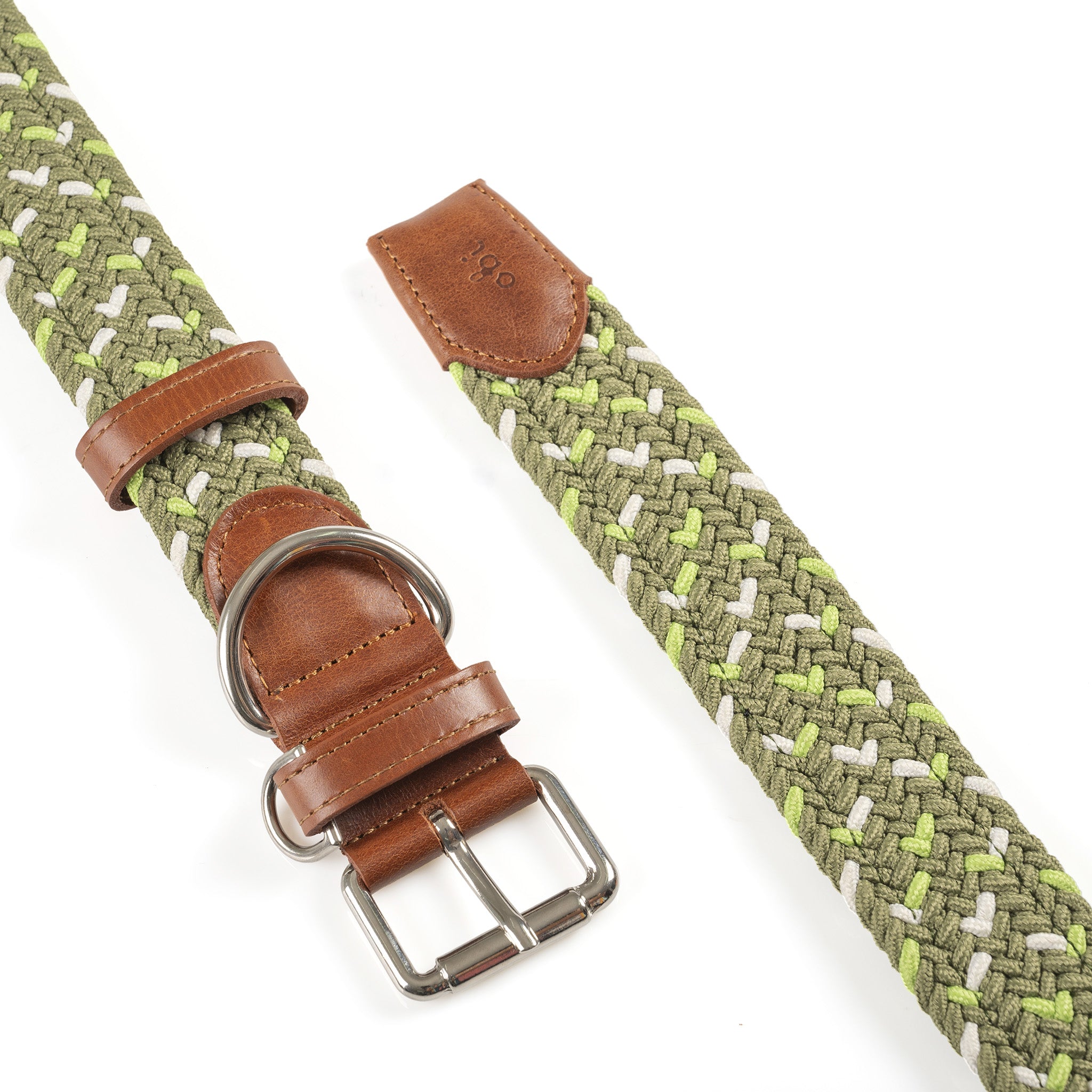 COMBO  collar + correa trenzado para perro- OLIVE
