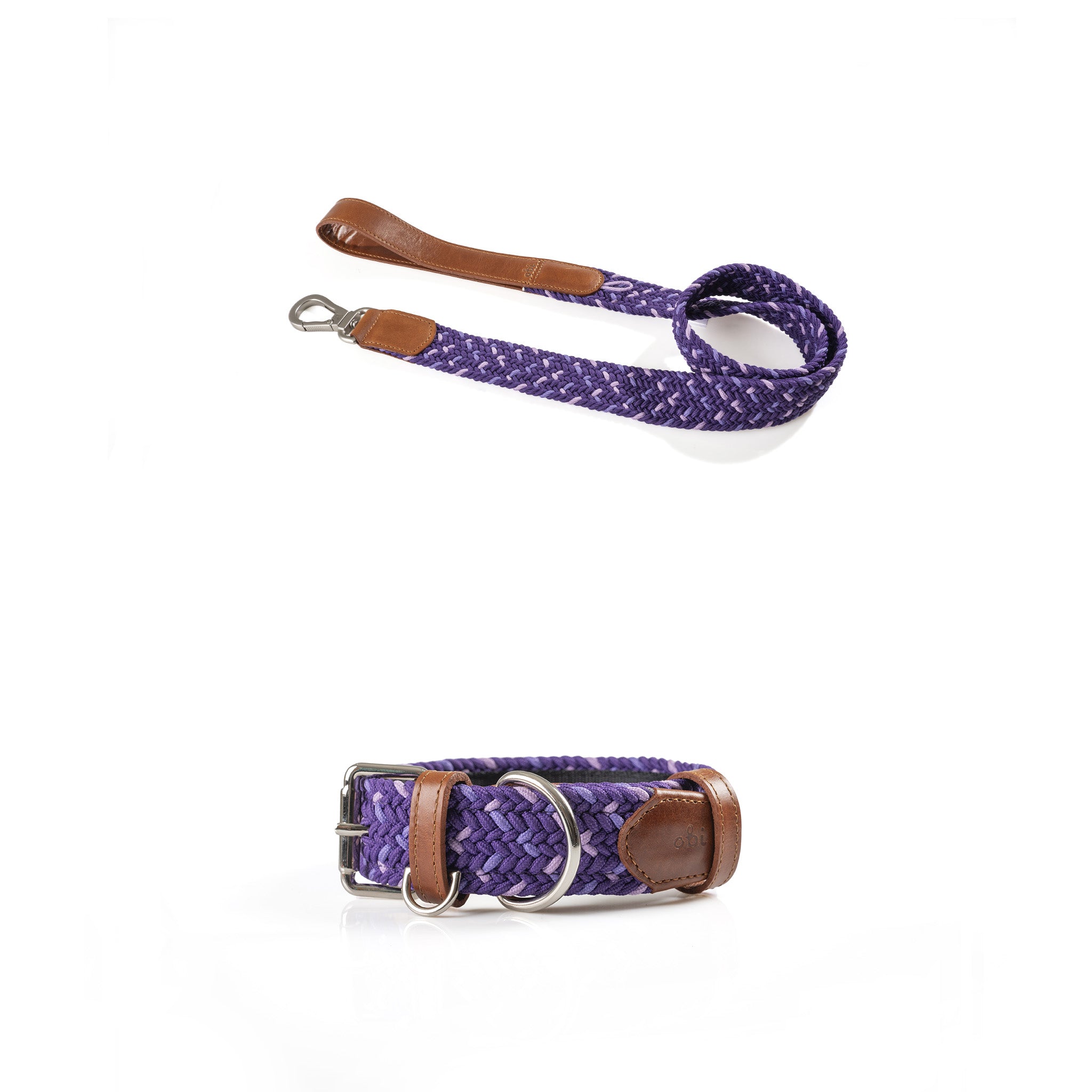 COMBO collar + correa trenzado para perro - VIOLETA